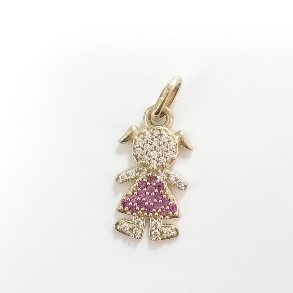 DIJE NIÑA CON CIRCONIAS Y PIEDRAS DE COLOR 10K 1.1 GR (NUEVO)
