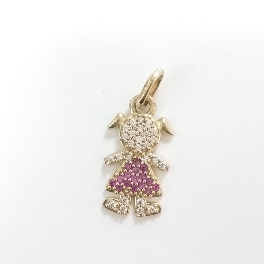 DIJE NIÑA CON CIRCONIAS Y PIEDRAS DE COLOR 10K 1.1 GR (NUEVO)