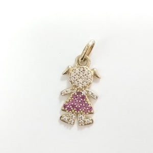 DIJE NIÑA CON CIRCONIAS Y PIEDRAS DE COLOR 10K 1.1 GR (NUEVO)