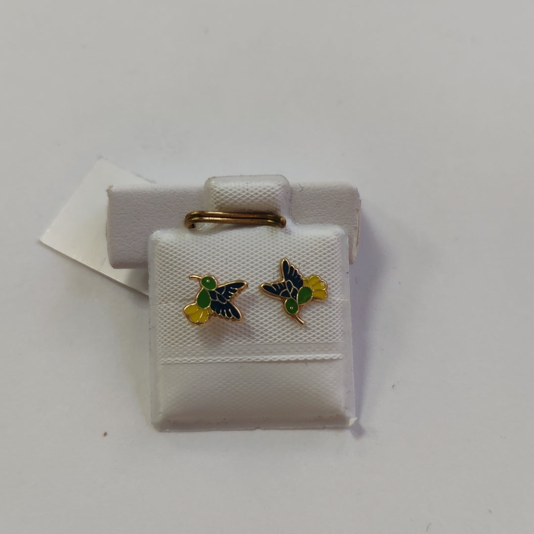 BROQUELES BROQUEL FIG COLIBRI ESMALTE VERDE 14K 0.2138 GR (NUEVO)