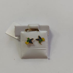 BROQUELES BROQUEL FIG COLIBRI ESMALTE VERDE 14K 0.2138 GR (NUEVO)