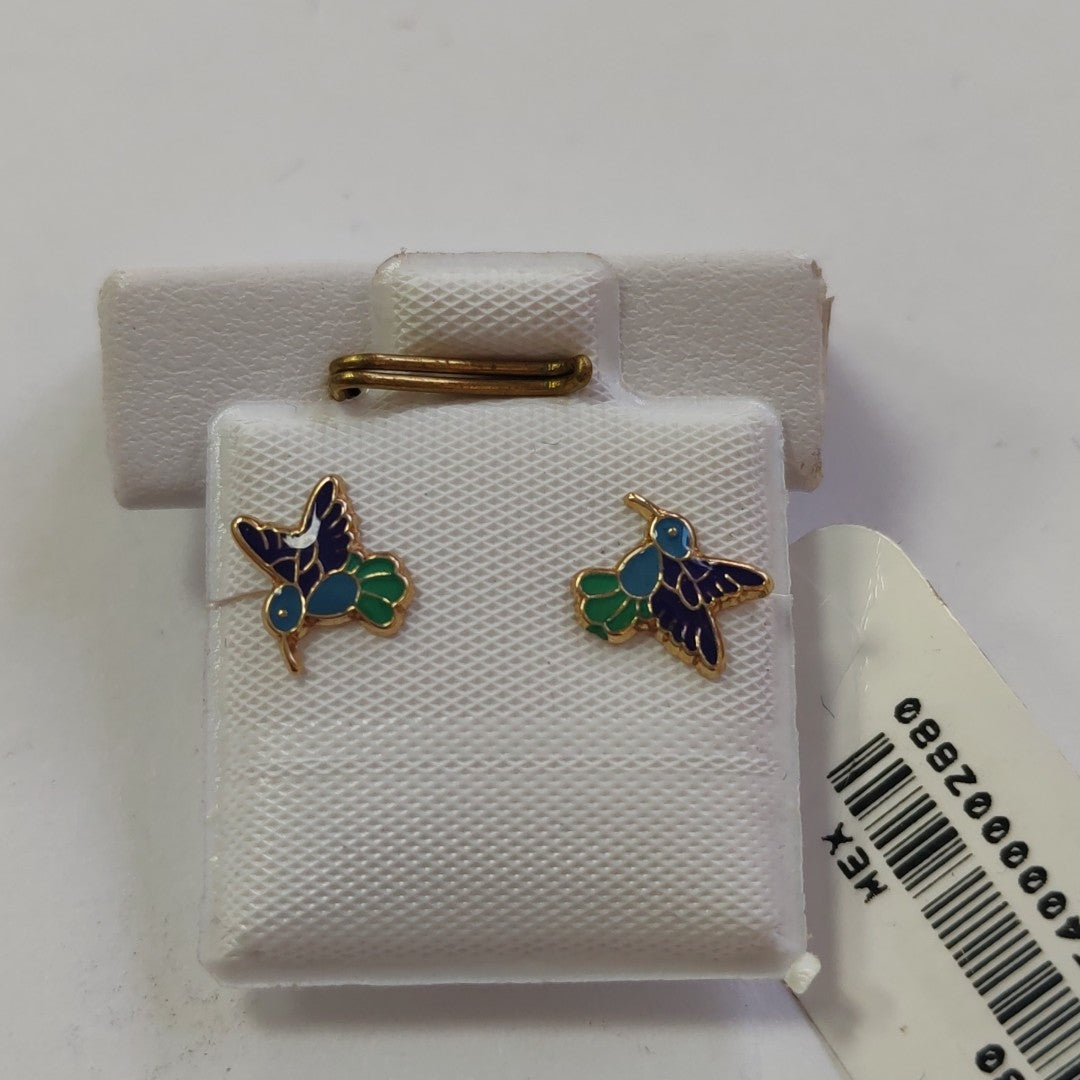 BROQUELES BROQUEL FIG COLIBRI ESMALTE AZUL 14K 0.2138 GR (NUEVO)