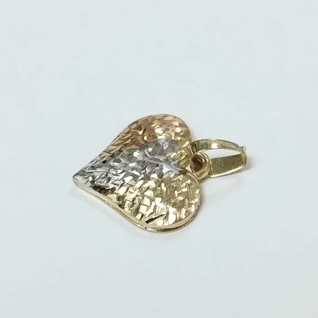 DIJE TEJIDO CORAZON LABRADO COMBINADO 14K 1.2 GR (NUEVO)