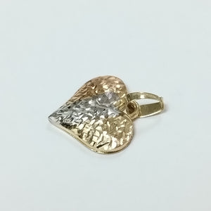 DIJE TEJIDO CORAZON LABRADO COMBINADO 14K 1.2 GR (NUEVO)