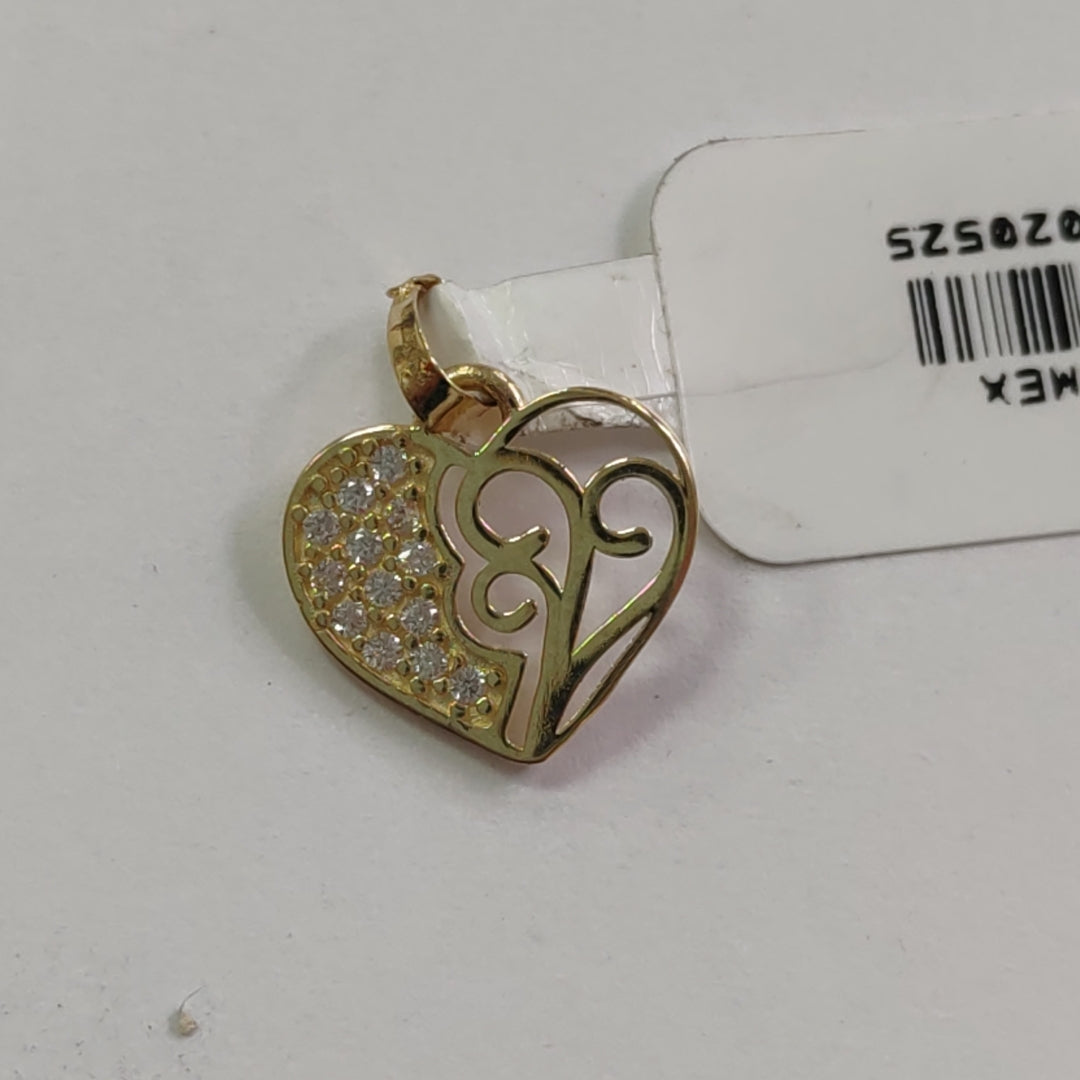DIJE TEJIDO CORAZON CON CIRCONIAS Y ARBOL DE LA VIDA 14K 0.8 GR (NUEVO)