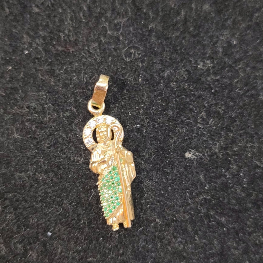 DIJE SAN JUDAS CON PIEDRAS DE COLOR 14K 1.7 GR (NUEVO)