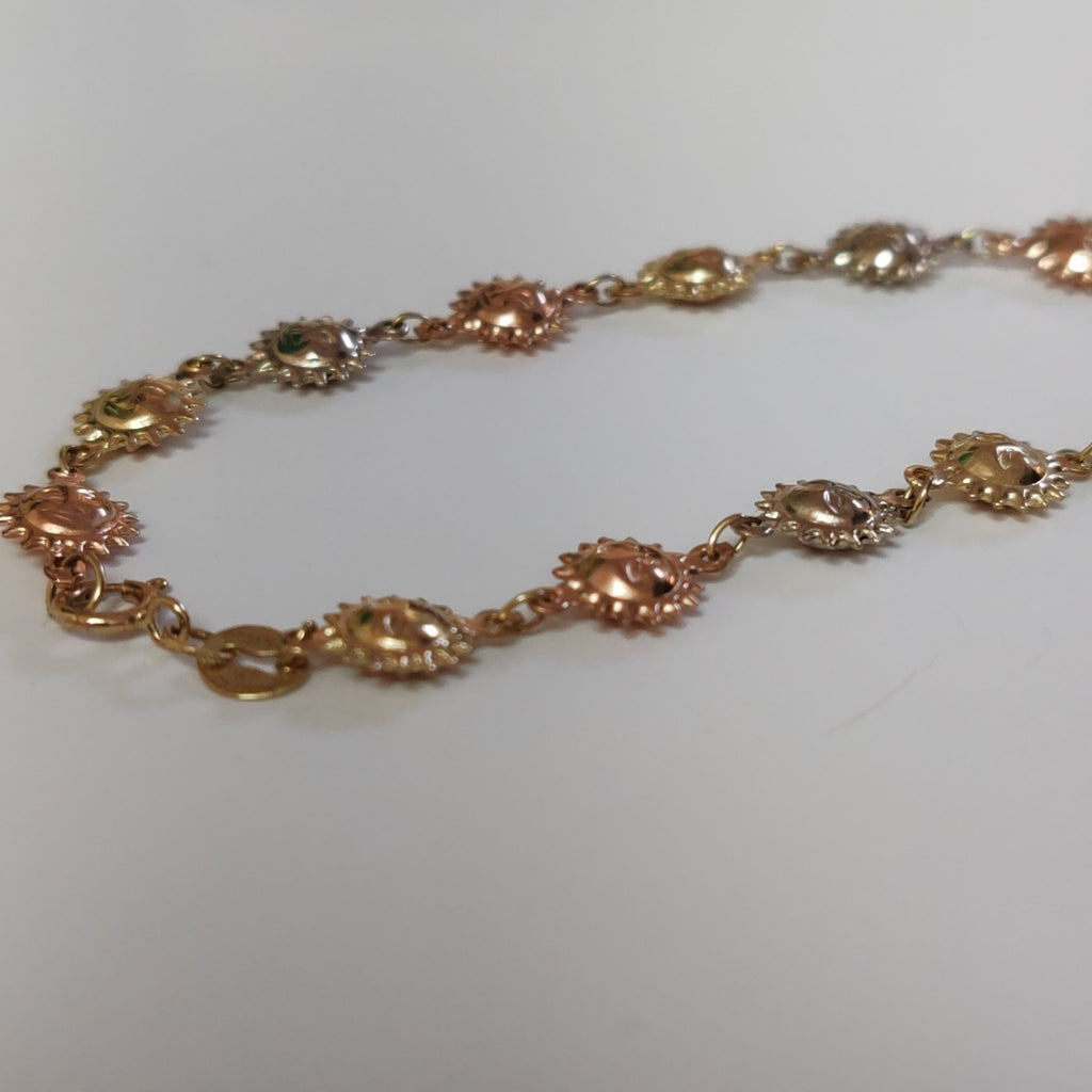 PULSERA TEJIDO ESPECIAL CON FIGURA SOLES COMBINADO 14K 18 CM 2.7 GR PTR14 (NUEVO)