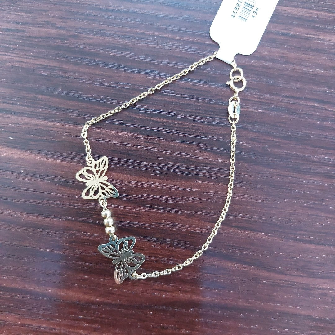 PULSERA TEJIDO ESPECIAL CON FIGURAS MARIPOSAS 14K 18 CM 2 GR PLL 30 (NUEVO)