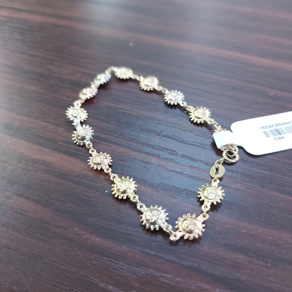PULSERA TEJIDO ESPECIAL CON FIGURA SOLES COMBINADO 14K 18 CM 2.8 GR PTR14 (NUEVO)