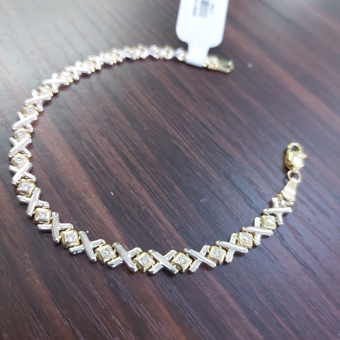 PULSERA TEJIDO XOXO COMBINADO 14K 18 CM 8.6 GR BS 21 (NUEVO)