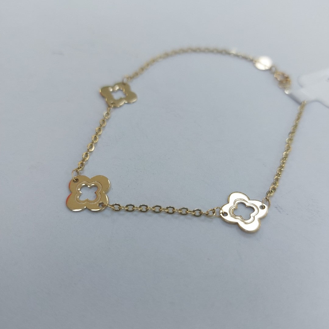 PULSERA TEJIDO ESPECIAL CON FLORES 14K 18 CM 1.6 GR PLL 32 (NUEVO)