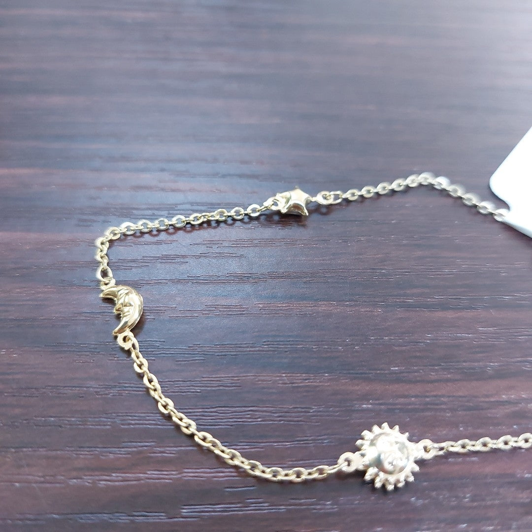 PULSERA TEJIDO ESP FIG SOL LUNA ESTRELLA 14K 18 CM 1.4 GR PTR 43 (NUEVO)