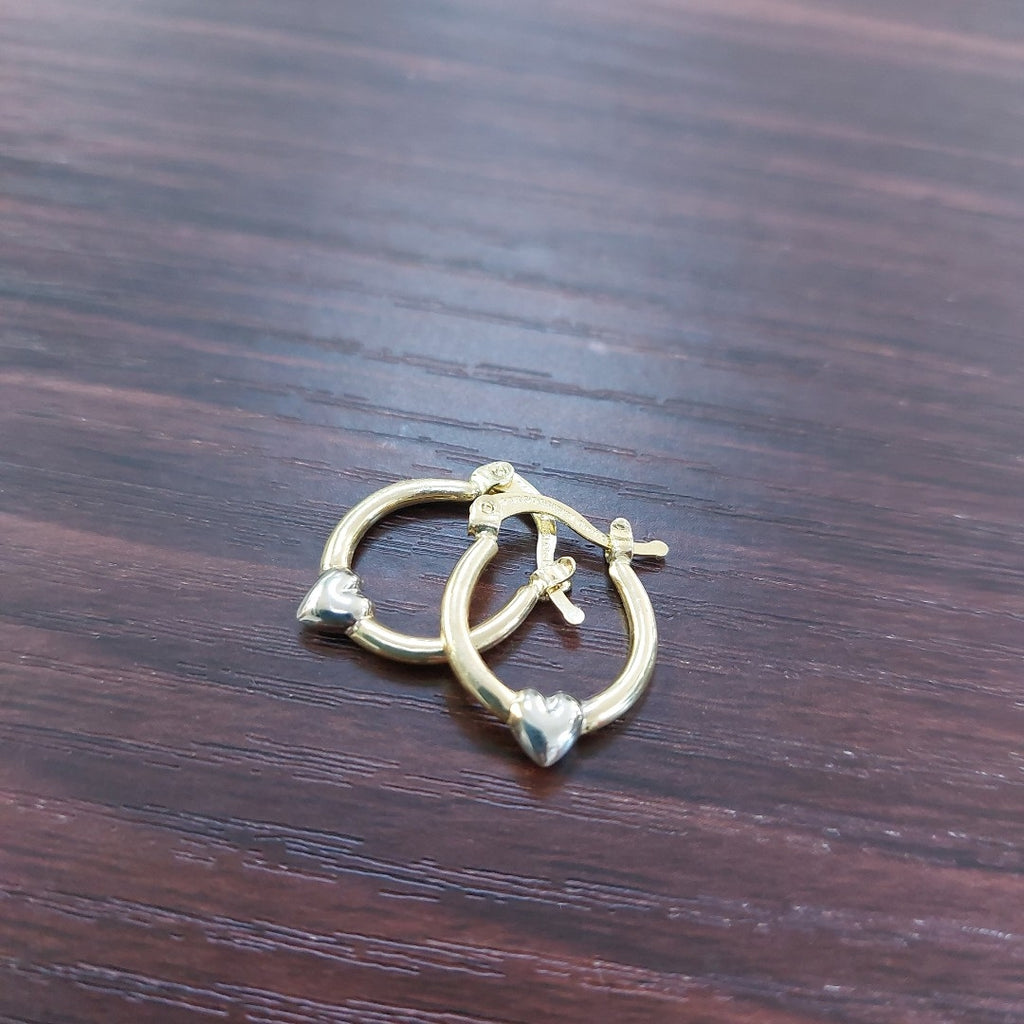 ARETES ARRACADAS FIGURA CORAZON COMBINADO 14K 1.1 GR AC 61 (NUEVO)