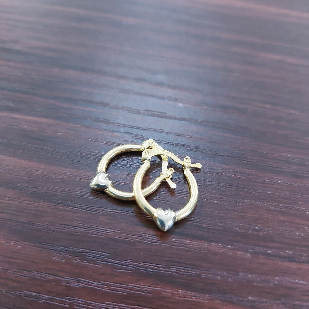 ARETES ARRACADAS FIGURA CORAZON COMBINADO 14K 1.1 GR AC 61 (NUEVO)