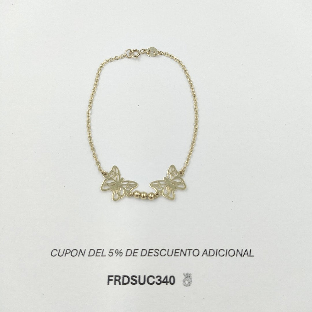PULSERA TEJIDO ESPECIAL CON FIGURAS MARIPOSAS 14K 18 CM 2 GR PLL 30 (NUEVO)