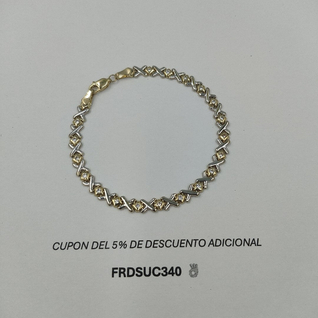 PULSERA TEJIDO XOXO COMBINADO 14K 18 CM 8.4 GR BS 21 (NUEVO)