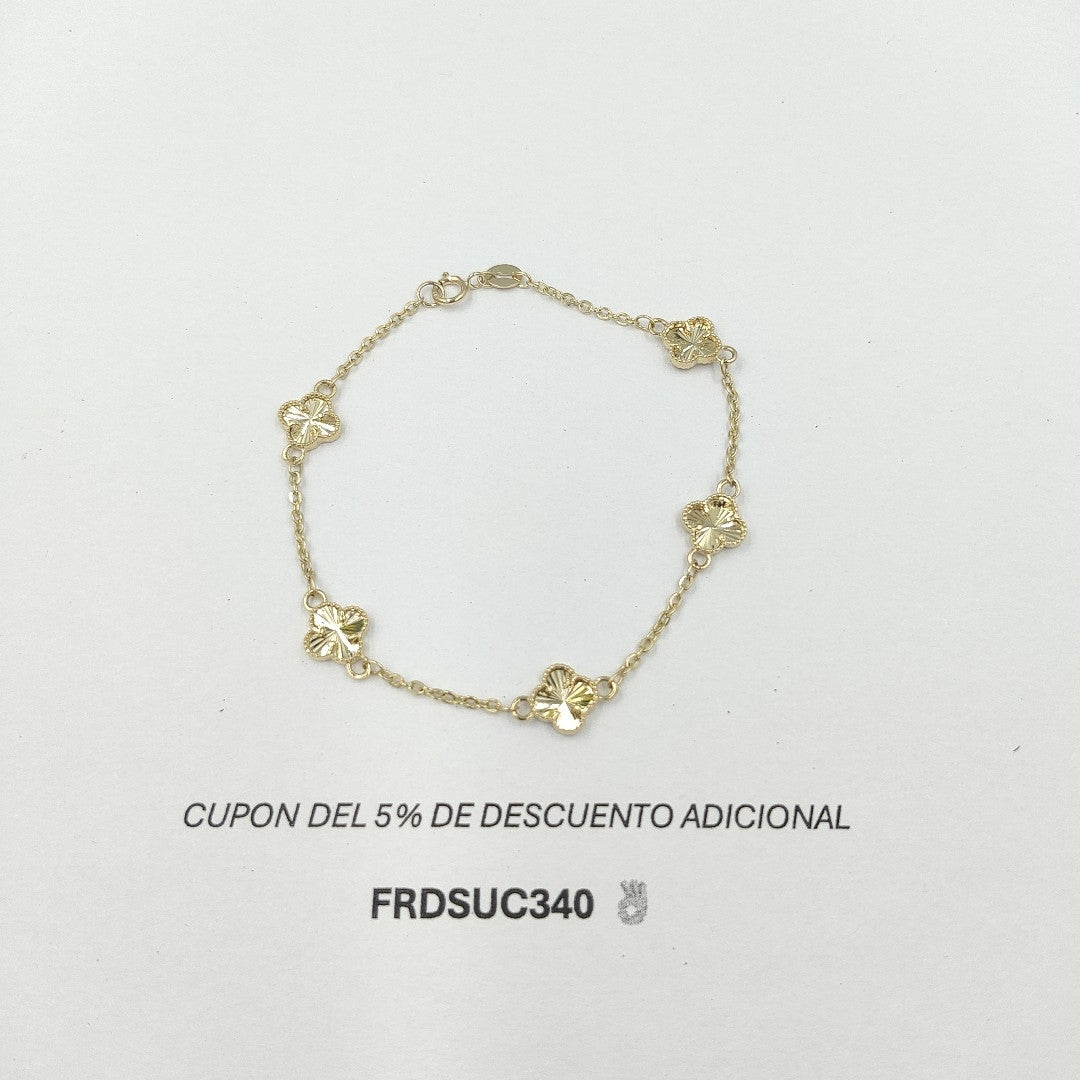 PULSERA TEJIDO ESPECIAL C FLORES 14K 18 CM 2.8 GR PLR33 (NUEVO)