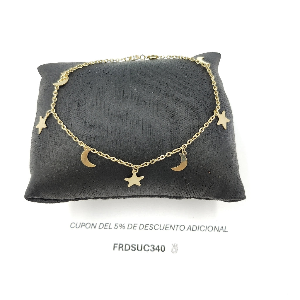 PULSERA TEJIDO ESPECIAL FIG ESTRELLA Y LUNA 14K 18 CM 1.9 GR PLL 36 (NUEVO)