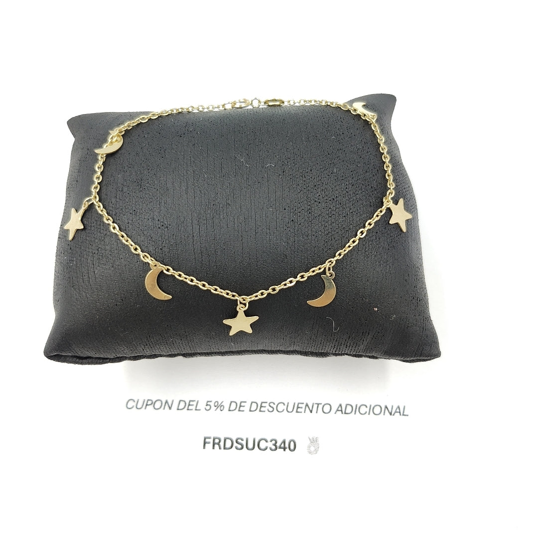 PULSERA TEJIDO ESPECIAL FIG ESTRELLA Y LUNA 14K 18 CM 1.9 GR PLL 36 (NUEVO)