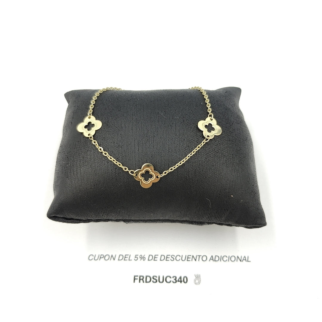 PULSERA TEJIDO ESPECIAL CON FLORES 14K 18 CM 1.6 GR PLL 32 (NUEVO)