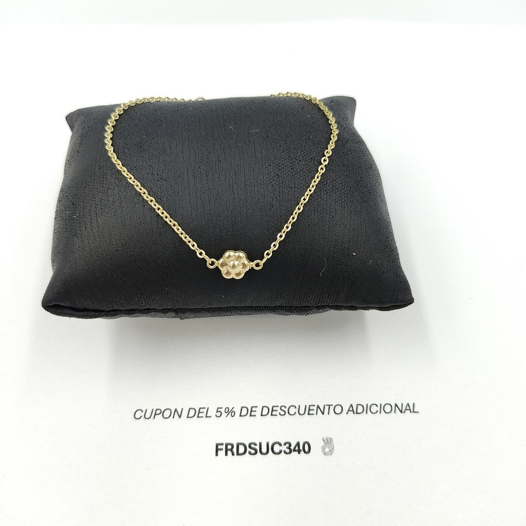 PULSERA TEJIDO ESPECIAL C FLOR 14K 18 CM 1.4 GR PTR45 (NUEVO)