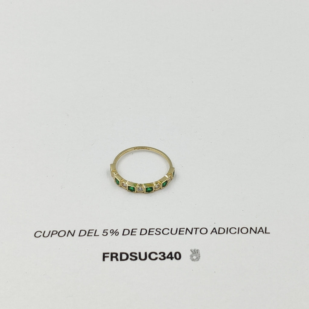 ANILLITO CON CIRCONIAS Y PIEDRAS COLOR VERDE 14K 8 TALLA 1.5 GR ADR 116 (NUEVO)