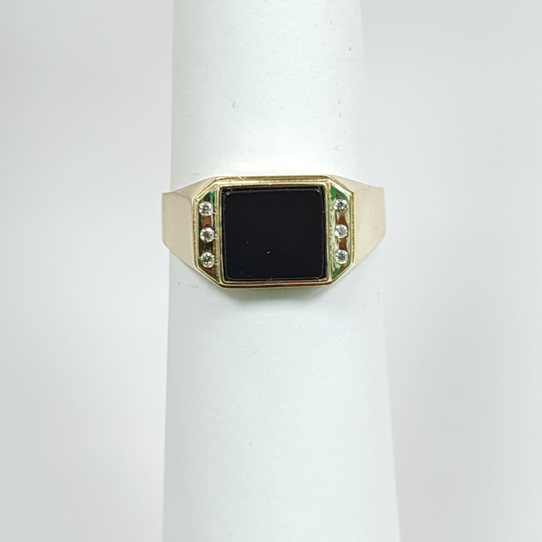 ANILLO CON ONIX Y CIRCONIAS 14K 12 TALLA 4.5 GR ACB 26 (NUEVO)