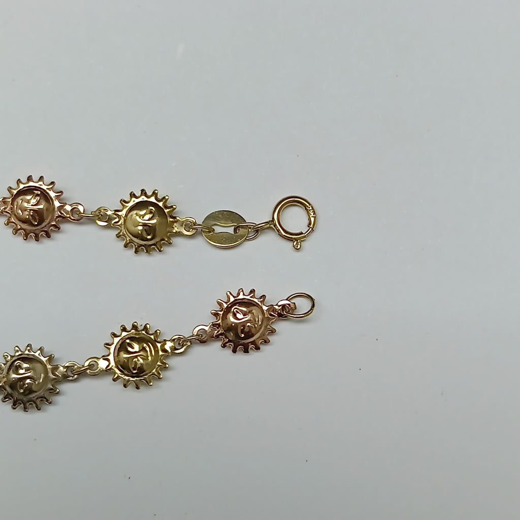 PULSERA TEJIDO ESPECIAL CON FIGURA SOLES COMBINADO 14K 18 CM 2.7 GR PTR14 (NUEVO)