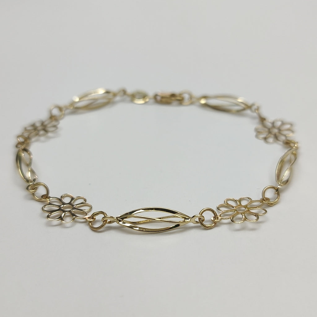 PULSERA ESPECIAL CON FLORES 14K 18 CM 2.7 GR (NUEVO)