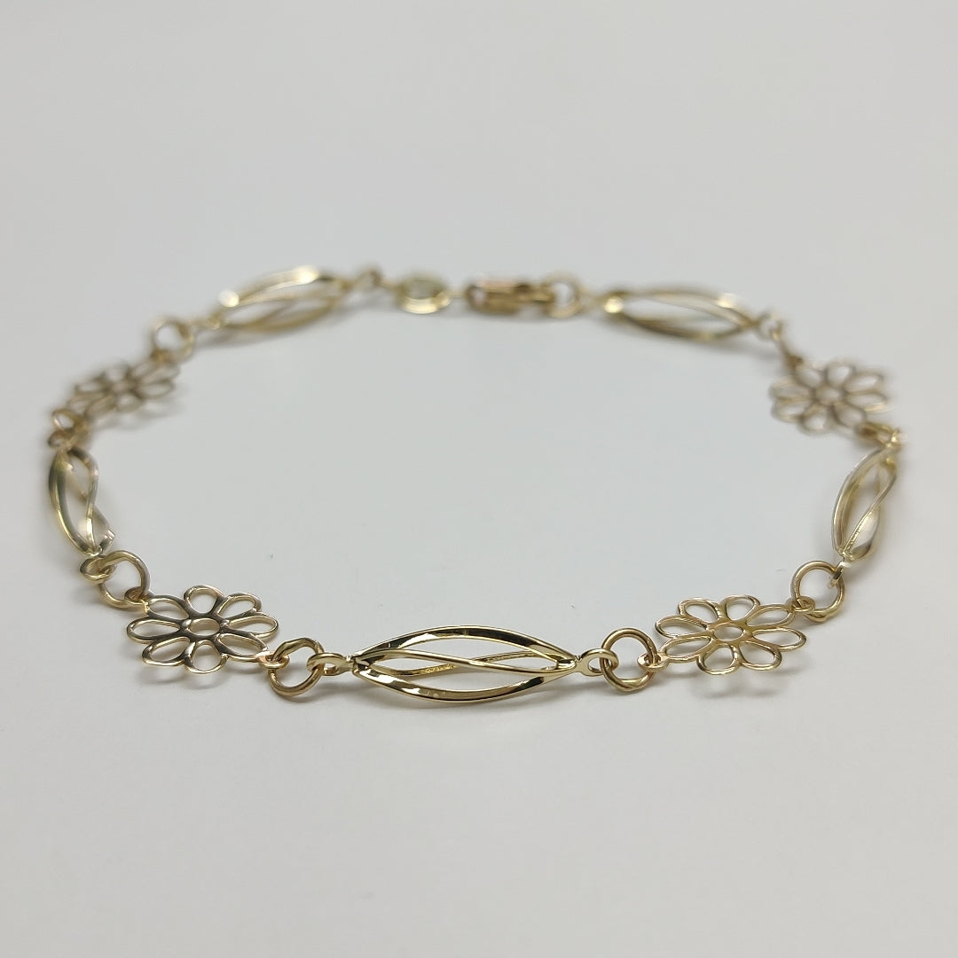 PULSERA ESPECIAL CON FLORES 14K 18 CM 2.7 GR (NUEVO)