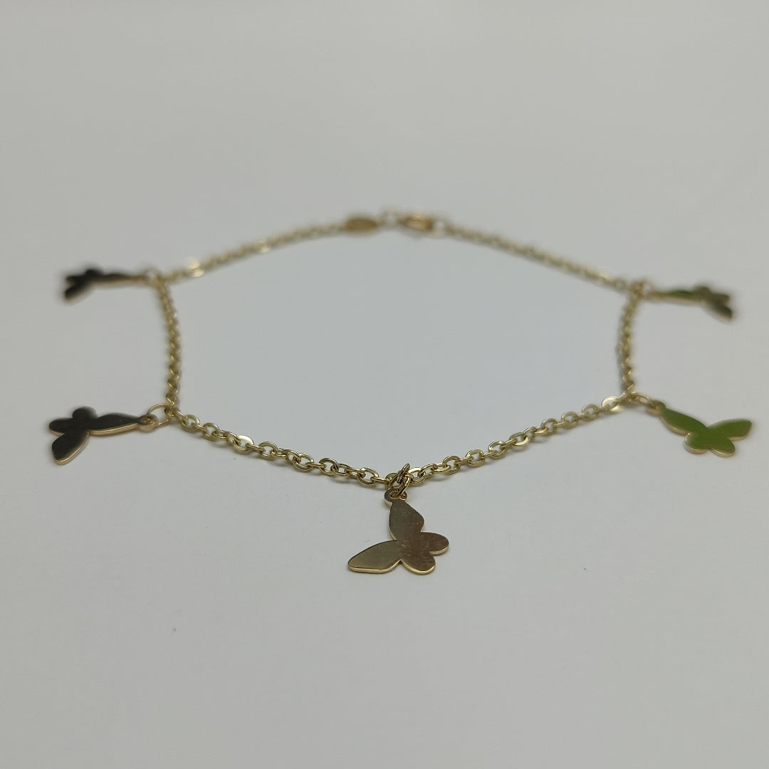 PULSERA ESPECIAL CON MARIPOSAS 14K 18 CM 2 GR (NUEVO)
