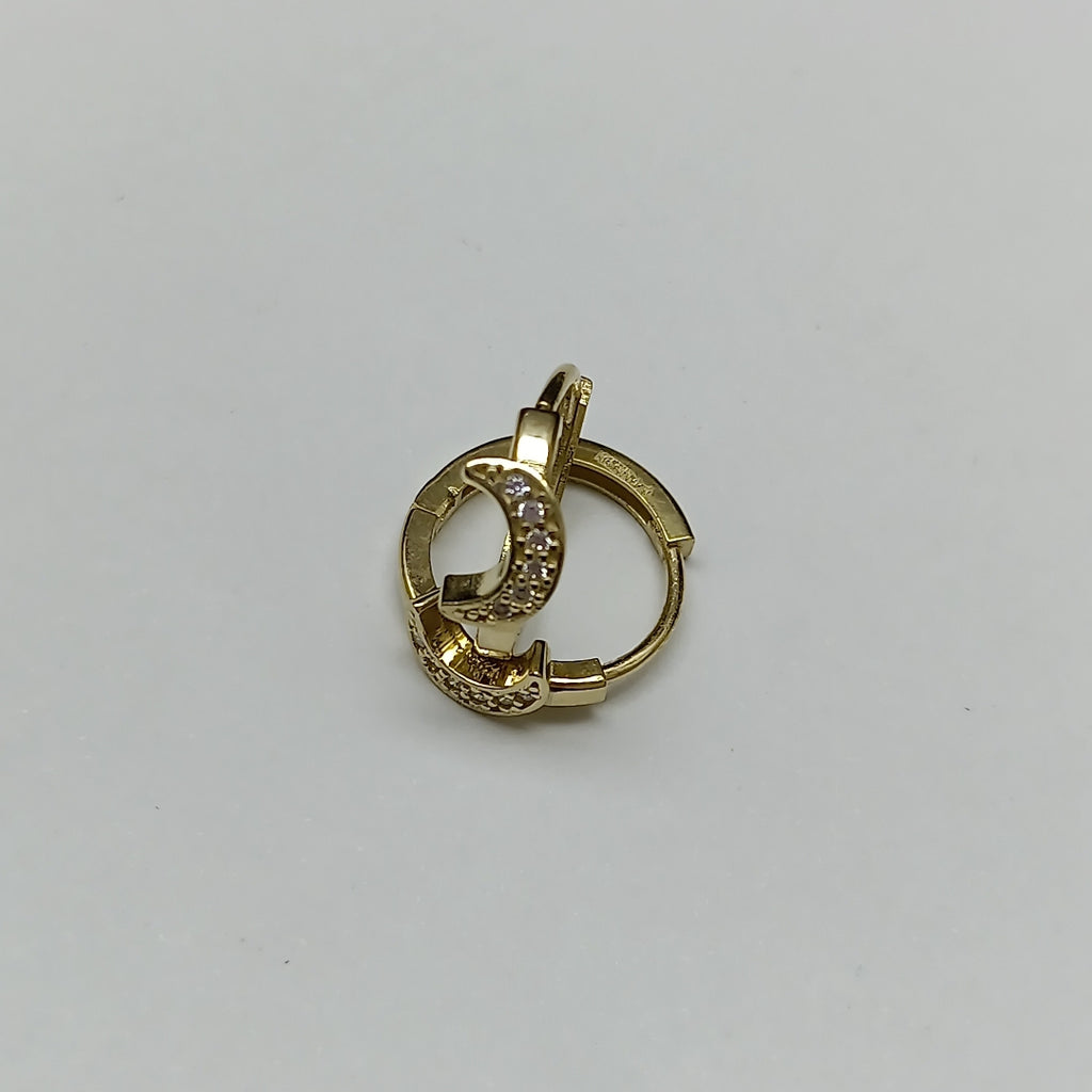ARETES TEJIDO ARRACADAS CON FIG LUNA CON CIRCONIAS 14K 2.6 GR (NUEVO)