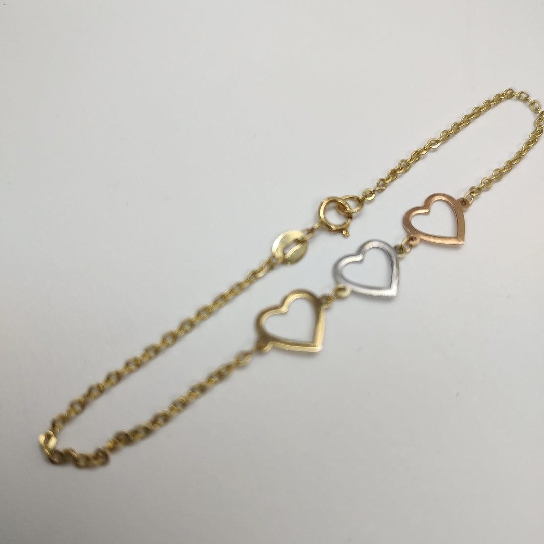 PULSERA ESPECIAL CON CORAZONES 14K 18 CM 1.4 GR (NUEVO)
