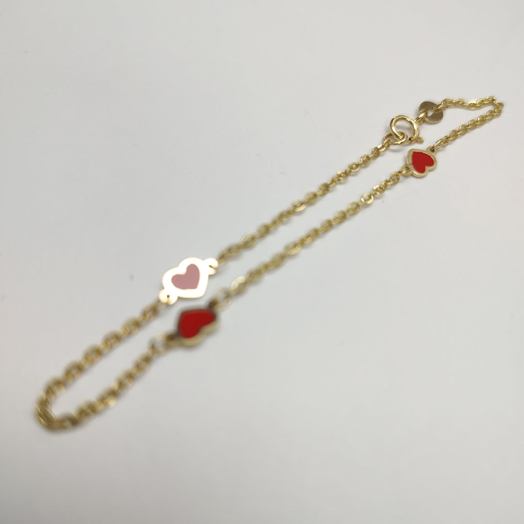 PULSERA ESPECIAL CON CORAZONES 14K 18 CM 1.4 GR (NUEVO)