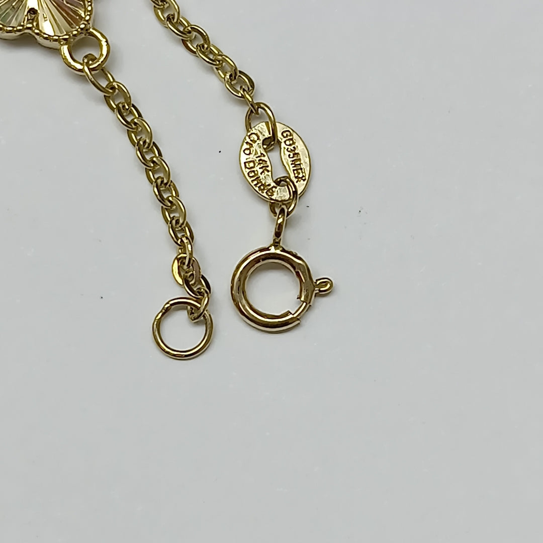 PULSERA TEJIDO ESPECIAL C FLORES 14K 18 CM 2.9 GR PLR33 (NUEVO)