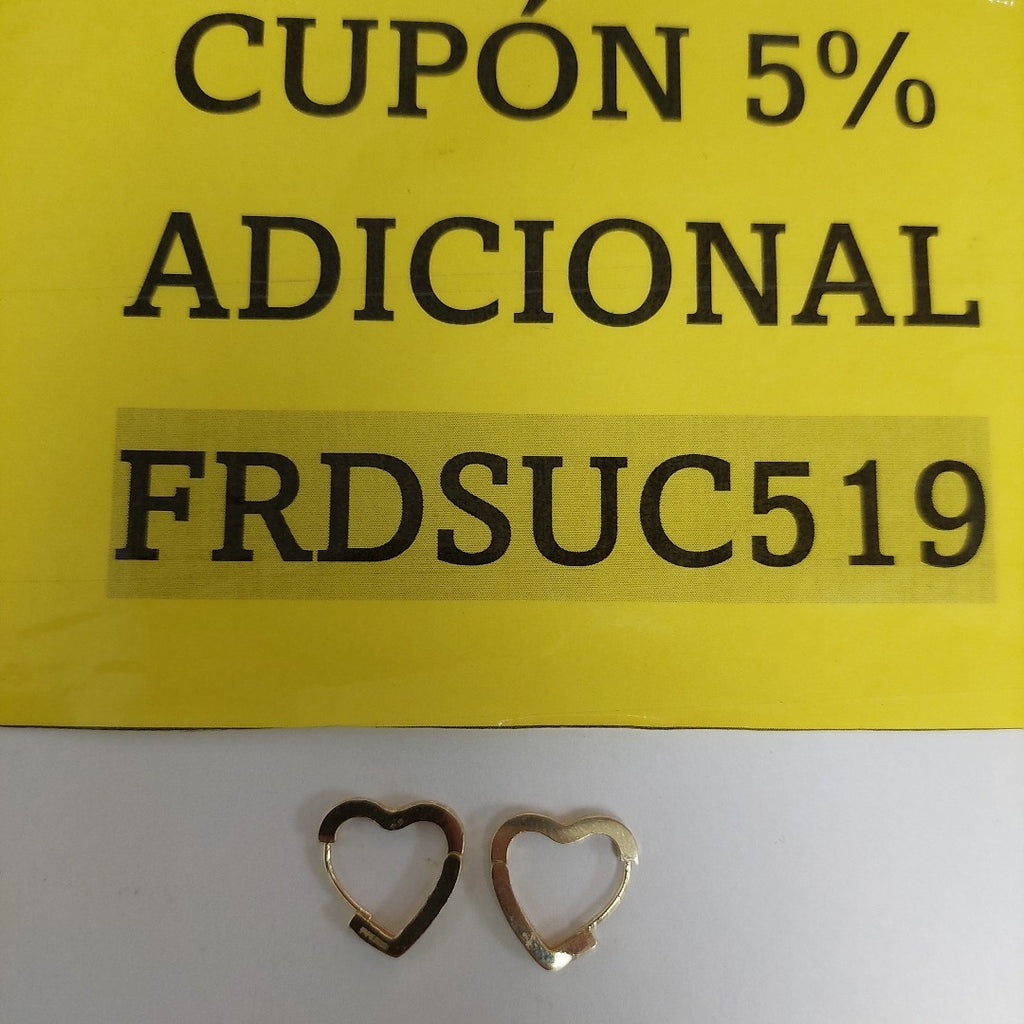 ARETES HUGGIES CORAZON CON CIRCONIAS 14K 2.1 GR HF 03 (NUEVO)