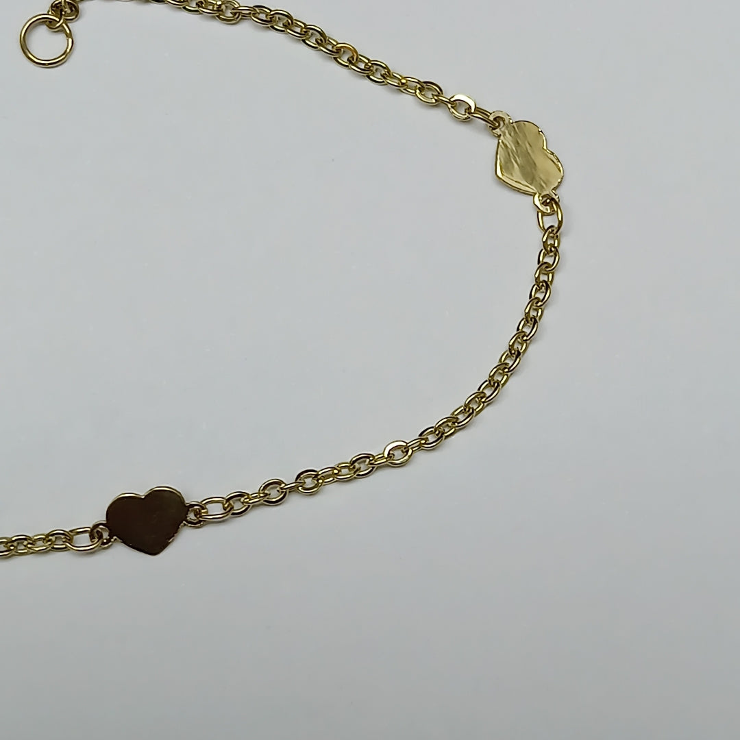 PULSERA TEJIDO ESPECIAL FIG CORAZONES 14K 18 CM 1.3 GR (NUEVO)
