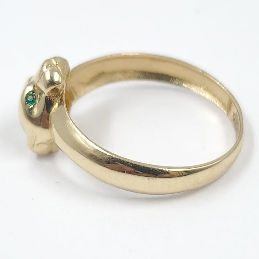 Anillo Oro amarillo 14 K 2 gr &quot;Rostro puma&quot; con Sintetica color verde (nuevo)