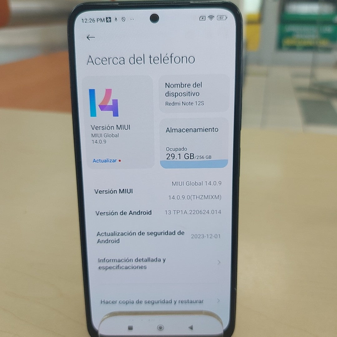 CELULAR XIAOMI REDMI NOTE 12S 2303ERA42L (2023) 256 GB 8 GB RAM (SEMINUEVO)