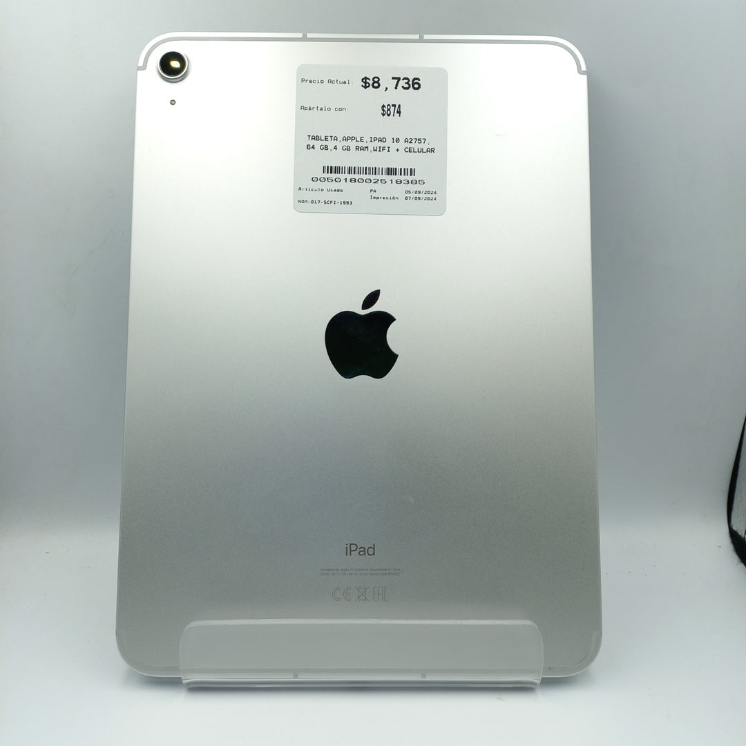 TABLETA APPLE IPAD 10 A2757 64 GB 4 GB RAM (SEMINUEVO)