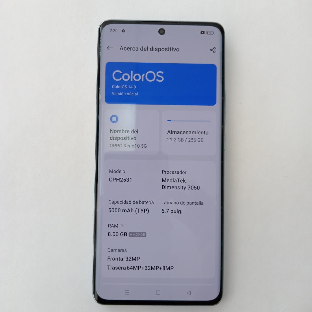 CELULAR OPPO  RENO10 5G CPH2531 (2023) 256 GB 8 GB RAM (SEMINUEVO)