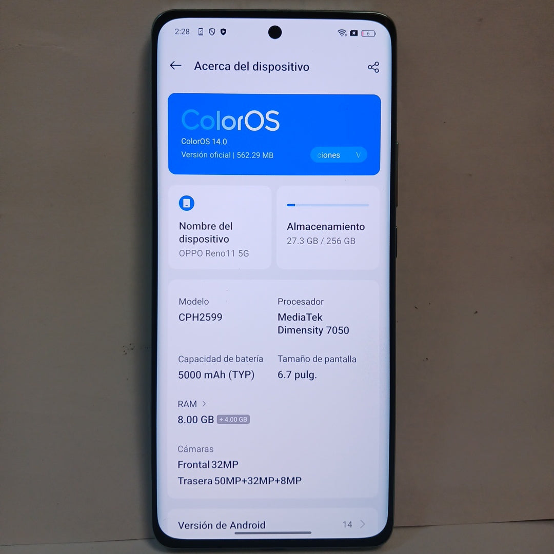 CELULAR OPPO  RENO11 5G CPH2599 (2024) 256 GB 8 GB RAM (SEMINUEVO)