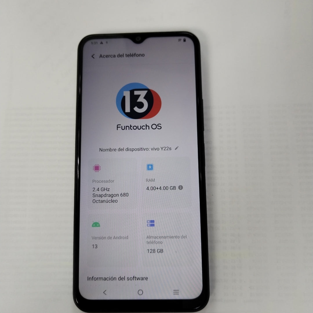 CELULAR VIVO Y22S V2206 128 GB 4 GB RAM (SEMINUEVO)