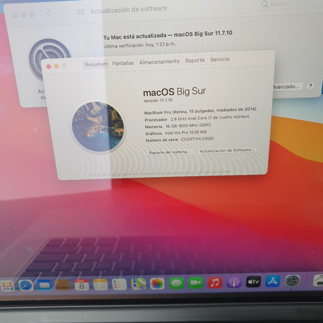 LAPTOP APPLE MACBOOK PRO 15" 2014 2.8 A1398 256 GB SSD 16 GB RAM