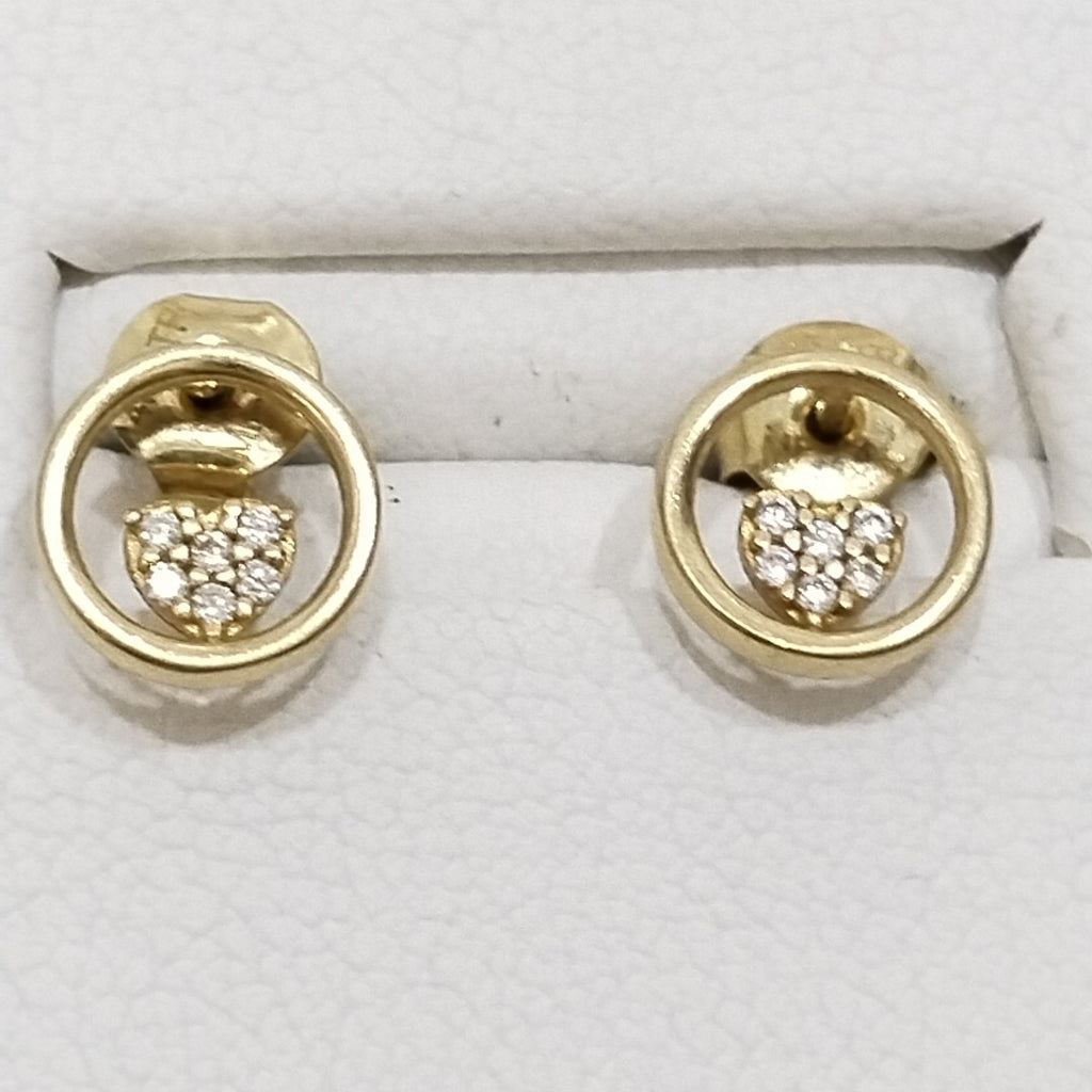 10024BRO00000B1116 FRD6 BROQUEL DE CIRCULO CON CORAZON DE CIRCONIAS ORO 14K 1.1GRS (NUEVO)