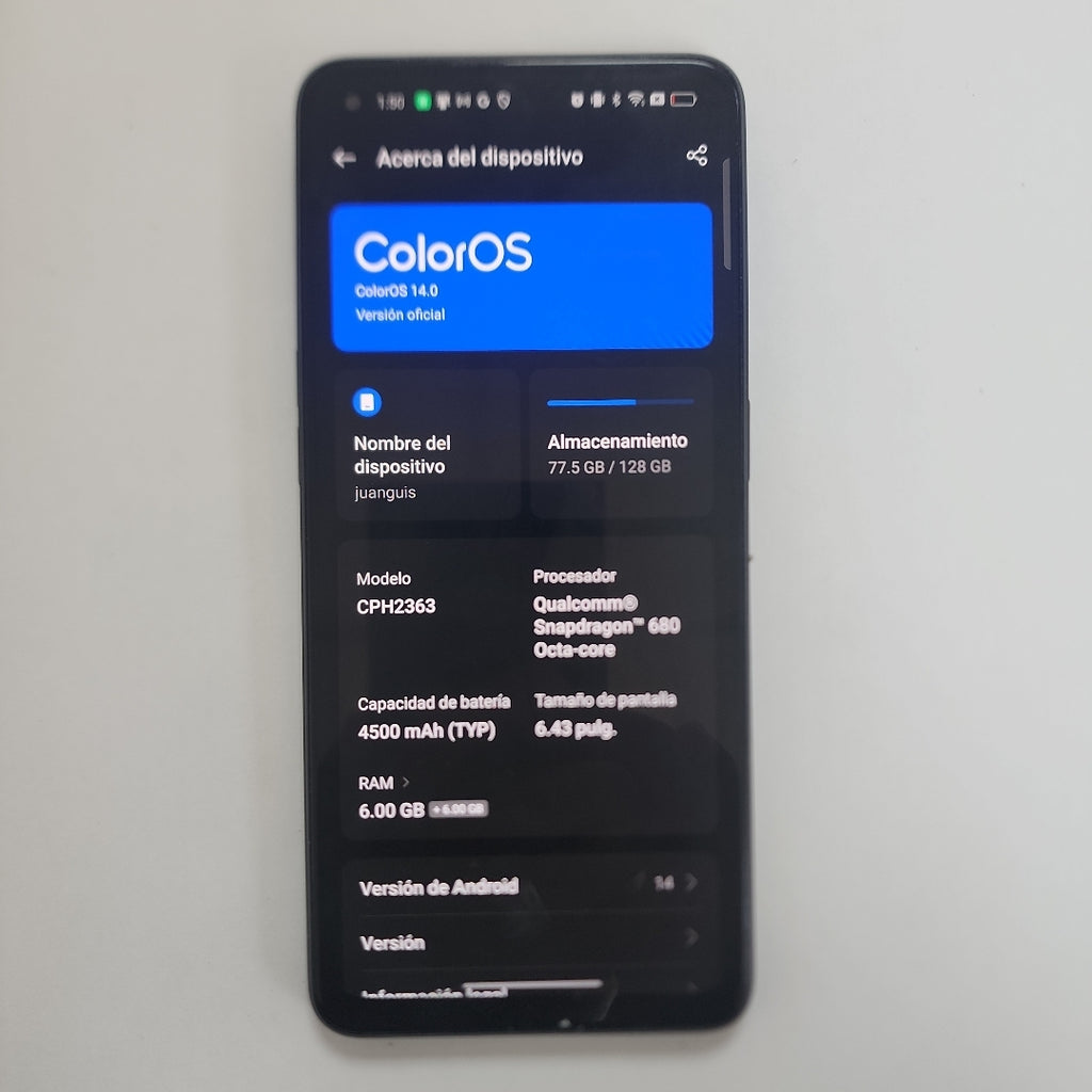 CELULAR OPPO  RENO7 CPH2363 (2022) 128 GB 6 GB RAM (SEMINUEVO)