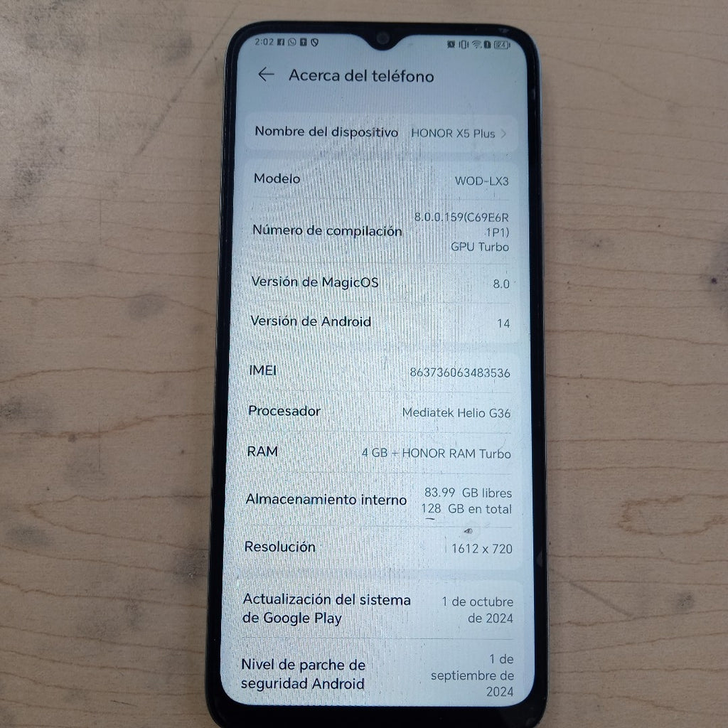 CELULAR HONOR X5 PLUS WOD-LX3 (2023) 128 GB 4 GB RAM (SEMINUEVO)
