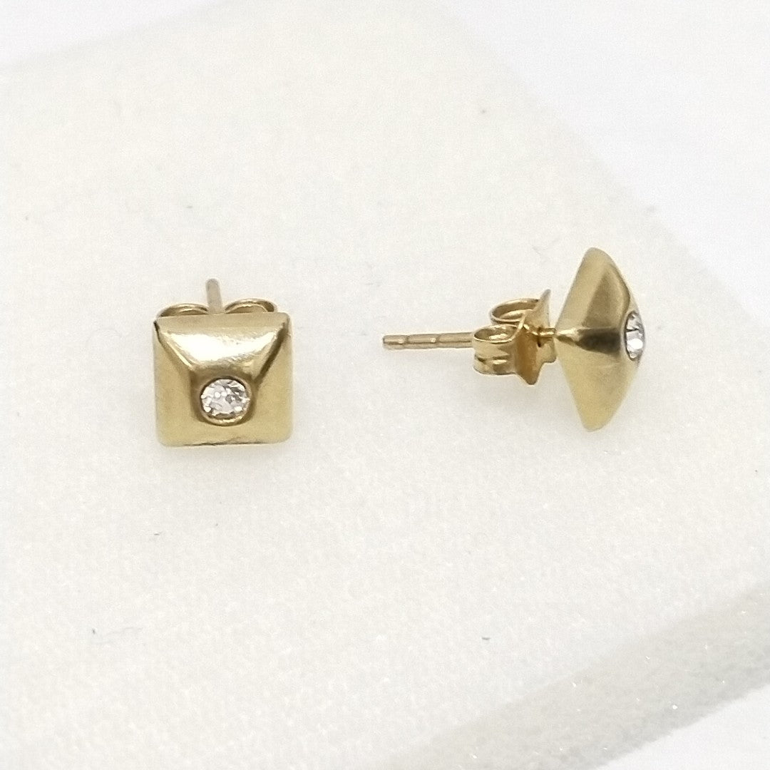 10477BRO00000B1821 FRD12 BROQUEL DE CUADRADO CON CIRCONIA ORO 14K 1.2GRS (NUEVO)