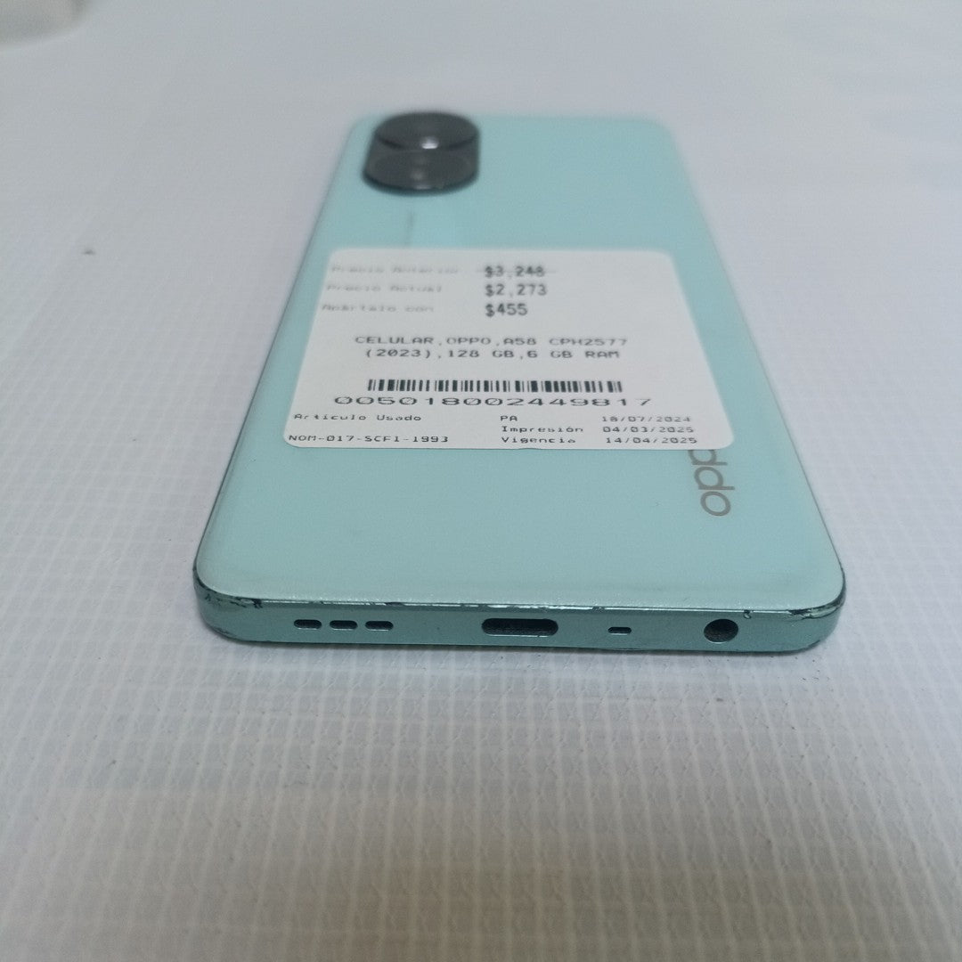 CELULAR OPPO  A58 CPH2577 (2023) 128 GB 6 GB RAM (SEMINUEVO)