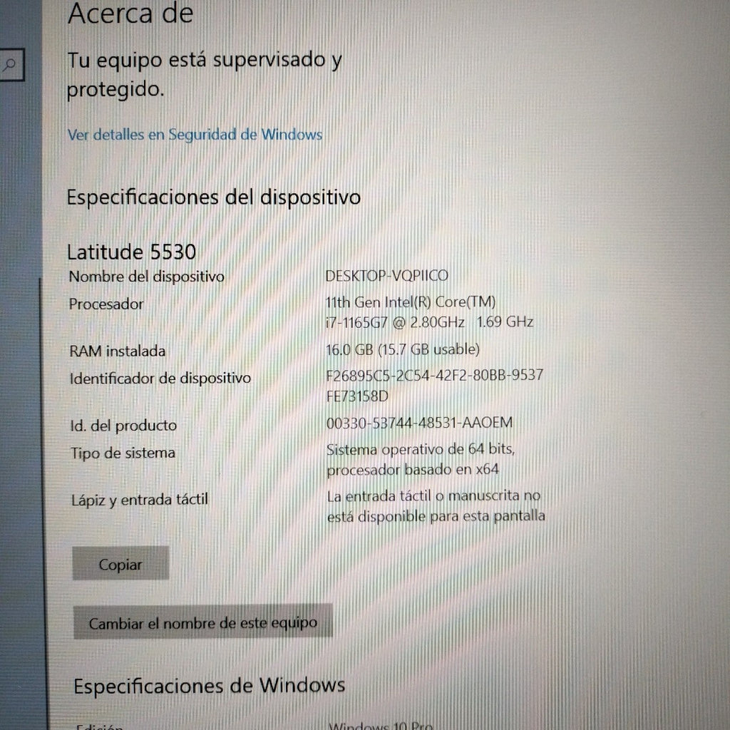 LAPTOP DELL LATITUDE 5520 (2021) 256 GB SSD 16 GB RAM (SEMINUEVO)